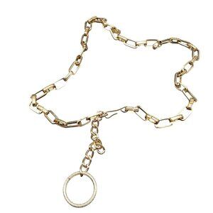 Vintage Gold-Tone Eloxal Chain Link Belt with Textured Circular Charm Accessory